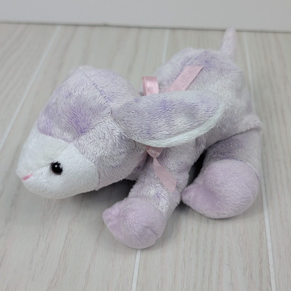 Commonwealth Lamb Plush Purple White Tie Dye Flower Ribbon vintage